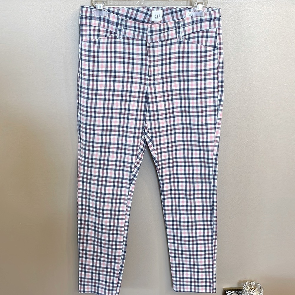 GAP women’s Gingham slim city crop ankle crop pants pink blue pockets size 2 - Picture 8 of 13